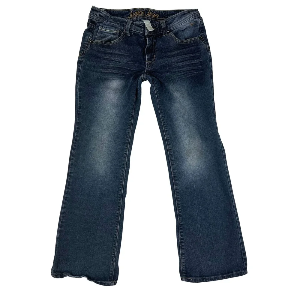 Justice‎ Girls Simply Low Bootcut Jeans Dark Wash Size 12.5 Stretch Denim Y2K